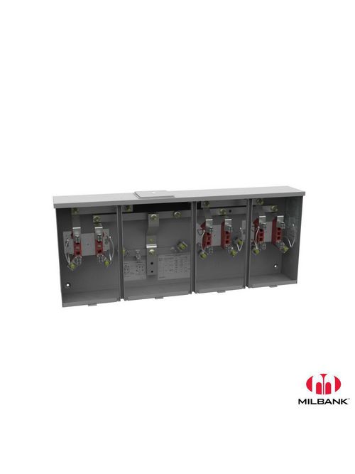 Milbank U1253-X-HSP 300 VAC 200 Amp 4-Terminal 1-Phase 3-Position Ringless Center Wireway Meter Socket Milbank U1253-X-HSP 300 VAC 200 Amp 4-Terminal 1-Phase 3-Position Ringless Center Wireway Meter Socket