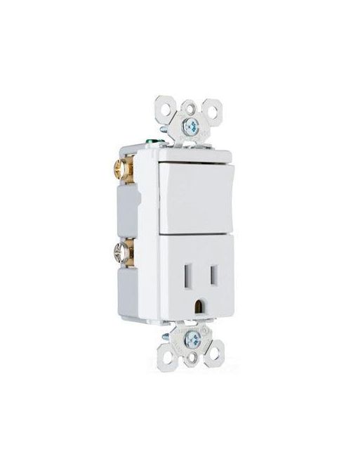 Product image for Pass & Seymour TM838-ICC 15 Amp 120/125 VAC 3-Way NEMA 5-15R Ivory Decorator Combination Switch/Receptacle