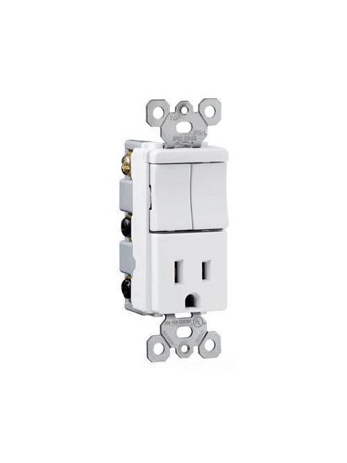 Product image for Pass & Seymour TM8118-WCC 15 Amp 120/125 VAC 1-Pole NEMA 5-15R White Decorator Combination Switch/Receptacle