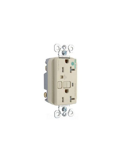 Product image for Pass & Seymour 2095HGTRAI 20 Amp 125 VAC 2-Pole 3-Wire NEMA 5-20R Ivory Thermoplastic Duplex Decorator GFCI Receptacle