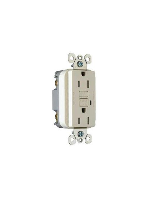 Product image for Pass & Seymour 1595-TRLACC4 15 Amp 125 VAC 2-Pole 3-Wire NEMA 5-15R Light Almond Thermoplastic Duplex Decorator GFCI Receptacle