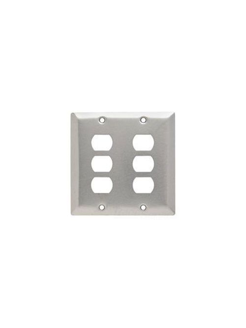 Product image for Pass & Seymour SSK32 2-Gang 6-Horizontal Opening Smooth Brushed Stainless Steel Standard Wallplate