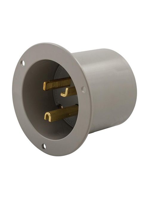 Product image for 30A 125V Straight Blade Power Flanged Inlet, 2-Pole 3-Wire Grounding, 5-30R, Industrial Spec Grade, Gray