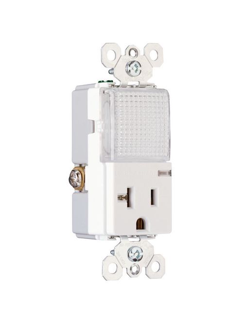 Product image for Pass & Seymour PS8-HWLW 20 Amp 120/125 VAC NEMA 5-20R White Decorator Combination Hallway Light and Receptacle