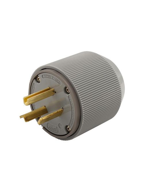 Product image for 30A 277V Angled Straight Blade Power Plug, 2-Pole 3-Wire Grounding, 7-30P, Industrial Spec Grade, Gray