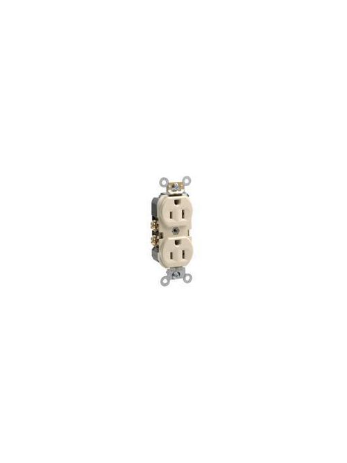 Product image for Pass & Seymour BR15-I 15 Amp 125 Volt 2-Pole 3-Wire NEMA 5-15R Ivory Thermoplastic Straight Blade Duplex Receptacle
