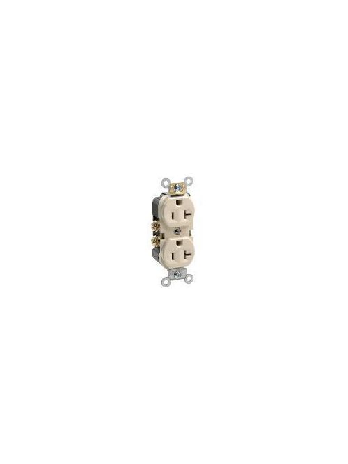 Product image for Pass & Seymour BR20-I 20 Amp 125 Volt 2-Pole 3-Wire NEMA 5-20R Ivory Thermoplastic Straight Blade Duplex Receptacle