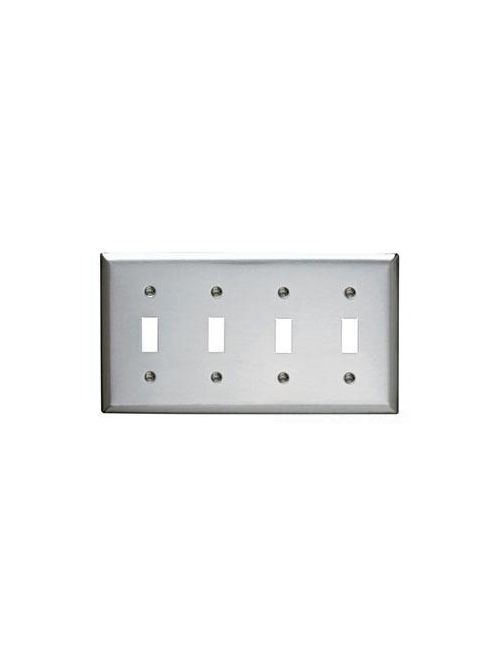 Product image for Pass & Seymour SP4GRY 4-Gang 4-Toggle Gray Smooth Thermoset Plastic Standard Wallplate