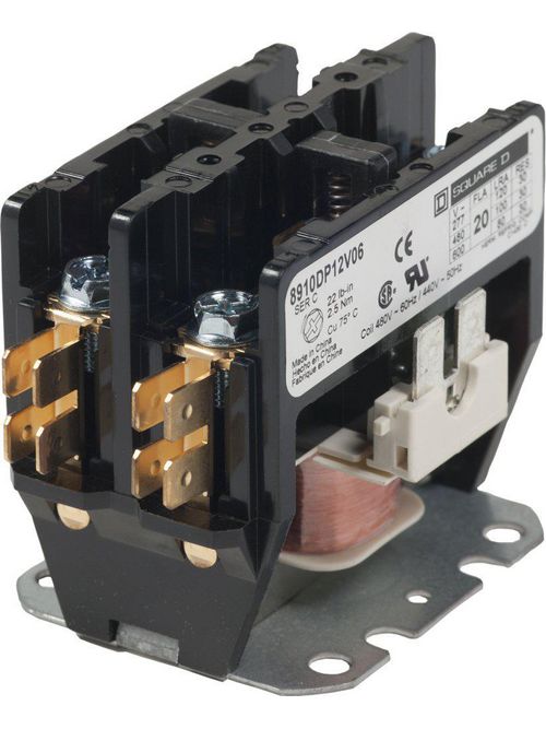 Product image for Square D 8910DP12V06 440/480 VAC 20 Amp 2-Pole 2NO NEMA 1 Non-Reversing Definite Purpose Contactor