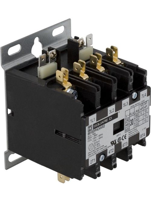 Product image for Square D 8910DPA14V14 24 VAC 20 Amp 4-Pole 4NO NEMA 1 Non-Reversing Definite Purpose Contactor