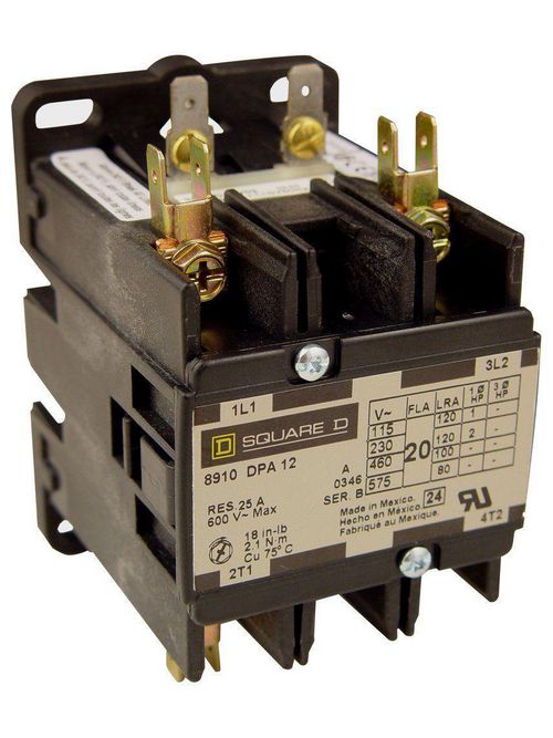Product image for Square D 8910DPA23V06 440/480 VAC 25 Amp 3-Pole 3NO NEMA 1 Non-Reversing Definite Purpose Contactor