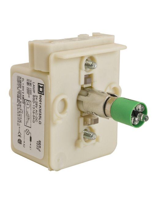 Product image for Square D 9001KM35LG 24 to 28 VAC/VDC 0.28 VA Green LED 30 mm Push Button Light Module