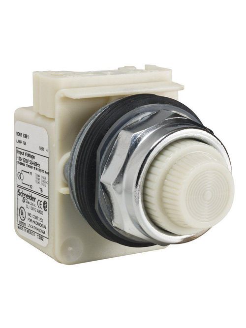 Product image for Square D 9001KP1W31 30 mm 120 VAC White Lens Metal Bezel Standard Round Pilot Light