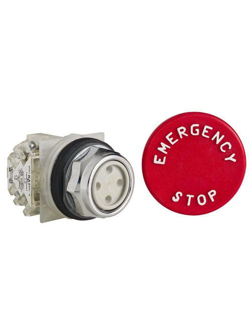 Product image for Square D 9001KR5R05H13 30 mm 600 VAC Momentary 1NO 1NC Red Lens Chrome Plated Metal Bezel Non-Illuminated Push Button