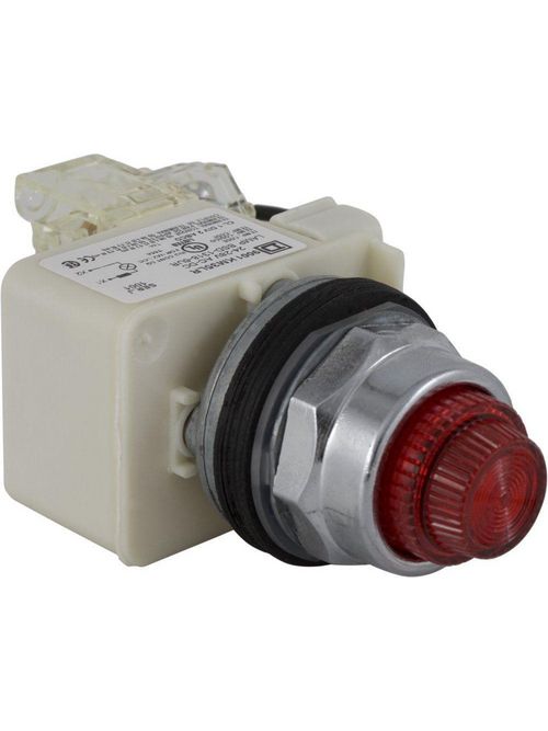 Product image for Square D 9001KT35LRR31 30.5 mm 120 VAC Red Lens Metal Bezel LED Push to Test Pilot Light