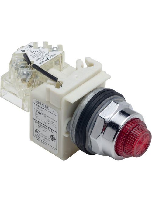 Product image for Square D 9001KT38LRR31 30.5 mm 120 VAC Red Lens Metal Bezel LED Push to Test Pilot Light