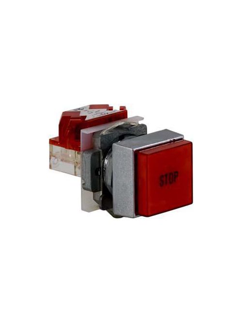 Product image for Square D 9001KXRA134 30 mm Red Body Metal Bezel Momentary Square Non-Illuminated Push Button Operator