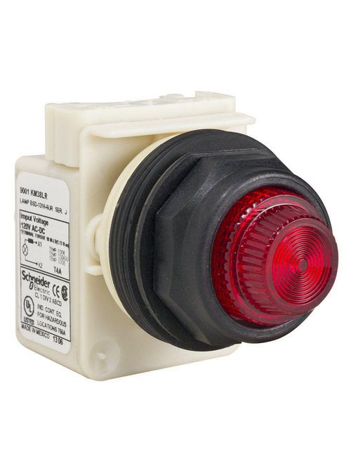 Product image for Square D 9001SKP38LRR31 30 mm 120 VAC/VDC Red Lens Plastic Bezel LED Standard Round Pilot Light