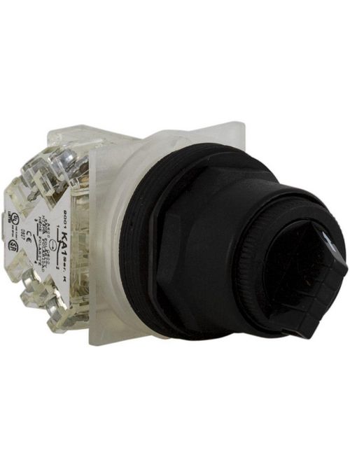 Product image for Square D 9001SKS11BH13 30 mm 10 Amp 600 VAC/VDC 1NO 1NC 2-Position Round Knob Non-Illuminated Selector Switch