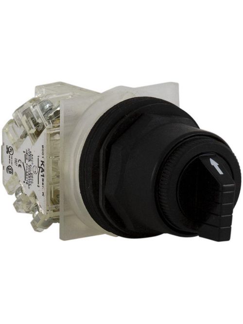 Product image for Square D 9001SKS43BH13 30 mm 10 Amp 600 VAC/VDC 1NO 1NC 3-Position Round Knob Non-Illuminated Selector Switch
