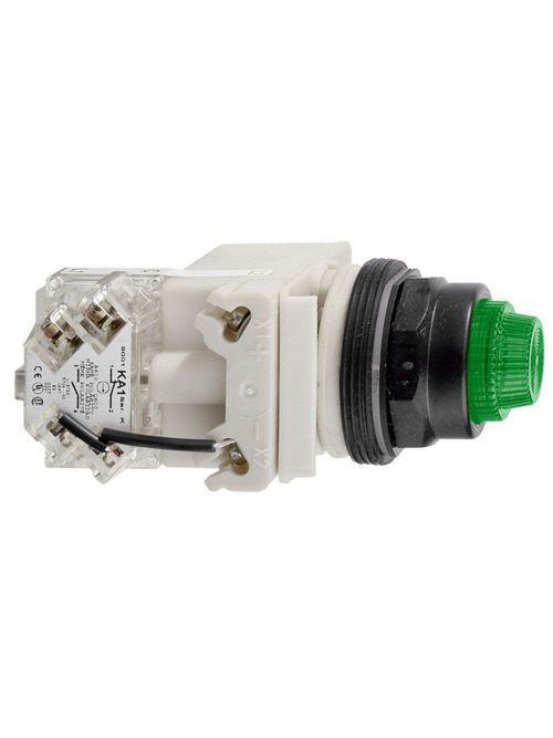 Product image for Square D 9001SKT38LGG31 30.5 mm 120 VAC/VDC Green Lens Plastic Bezel LED Push to Test Pilot Light