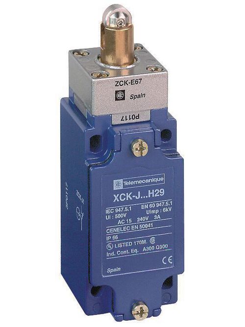 Product image for TES XCKJ167H29 Limit switch, XC Standard, XCKJ, steel roller plunger reinforced, 1NC+1 NO, snap, M20