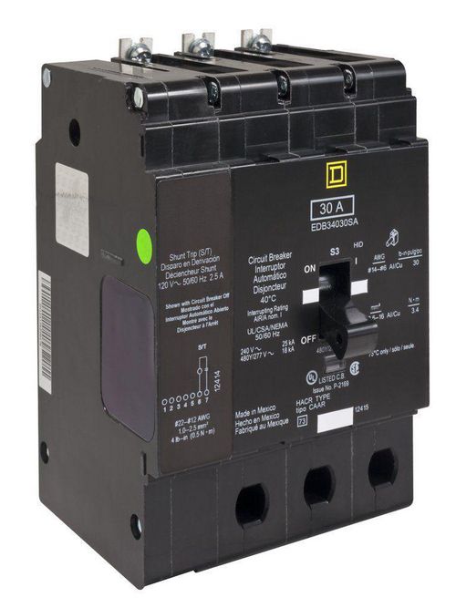 Product image for Square D EDB34040SA 3-Pole 40 Amp 480 Star/277 Volt Thermal Magnetic Miniature Circuit Breaker