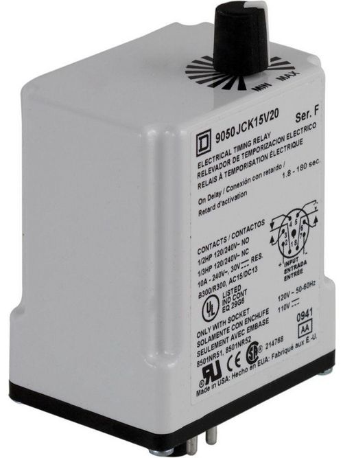 Product image for Square D 9050JCK15V17 48 VAC/VDC Coil 10 Amp DPDT Plug-In Socket Mount AC/DC Timing Relay