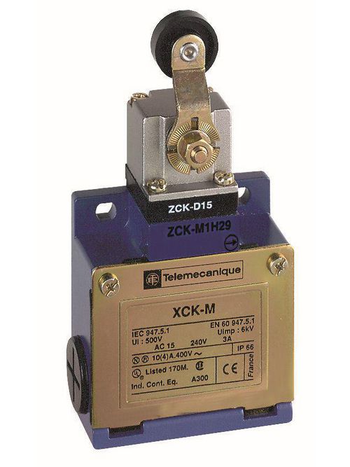 Product image for TES XCKM115H7 Limit switch, Limit switches XC Standard, XCKM, thermoplastic roller lever, 1NC+1 NO, snap action, 1/2NPT