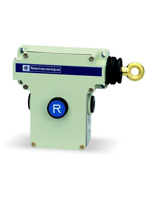 Product image for TES XY2CE1A150 Latching emergency stop rope pull switch, TES rope pull switches XY2C, e XY2CE, RH side -1NC+1 NO, Flush pushbutton