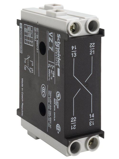 Square D VZ7 1NO 1NC 690 VAC 12 Amp Right Mount Auxiliary Contact Block Product image for Square D VZ7 1NO 1NC 690 VAC 12 Amp Right Mount Auxiliary Contact Block