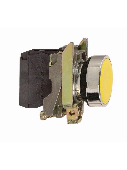 Product image for Square D XB4BA51 22 mm 600 VAC 1.2 Amp 1NO Yellow Round Momentary Flush Non-Illuminated Push Button