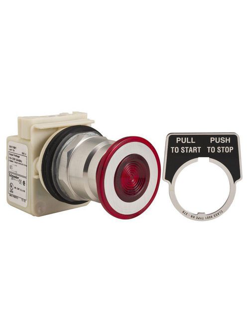 Product image for Square D 9001KR8P1R 30 mm Red Body Metal Bezel 3-Position Mushroom Illuminated Push Button Operator