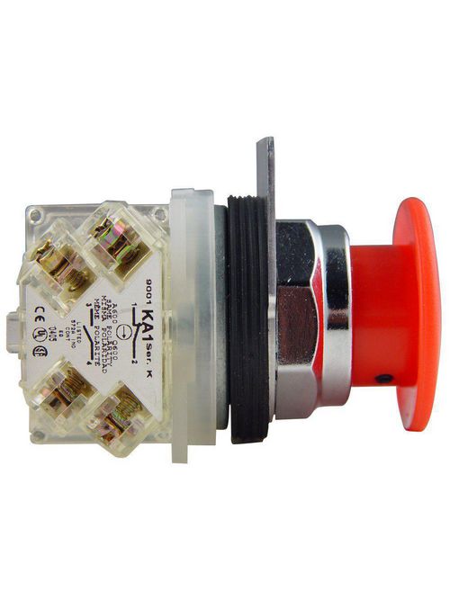 Product image for Square D 9001KR9R94H13 30 mm Red Body Metal Bezel 2-Position Mushroom Non-Illuminated Push-Pull Operator