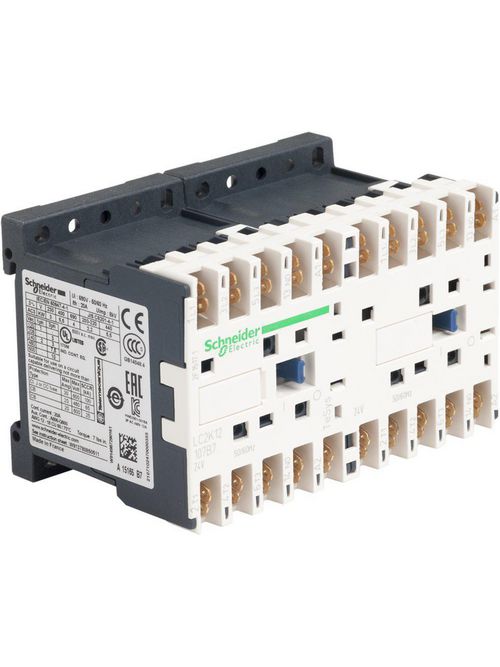 Product image for Square D LC2K12107B7 575 VAC 12 Amp 3-Pole 1NO Slip-On Terminal Full Voltage Reversing IEC Contactor