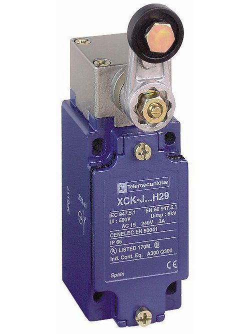 Product image for TES XCKJ10511H7 Limit switch, XC Standard, XCKJ, thermoplastic roller lever, 1NC+1 NO, snap action, 1/2NPT