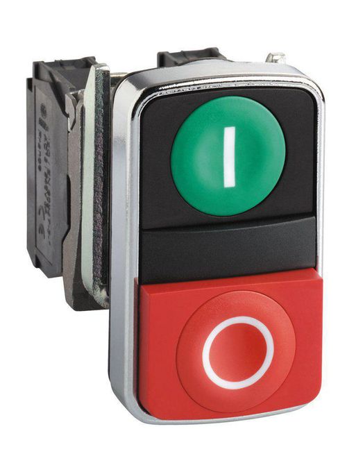 Product image for Square D XB4BL73415 22 mm 600 VAC 1.2 Amp 1NO 1NC Green Flush/Red Projecting Illuminated Double Headed Push Button