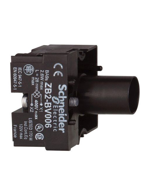 Product image for Square D ZB2BV006 6 to 120 VAC/VDC Pilot Light Direct Supply Base