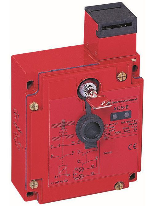 Product image for TES XCSE5313 Safety switch, TES Safety switches XCS, metal XCSE, 1NC+2 NO, slow break, 2 entries tapped 1/2" NPT, 24 V