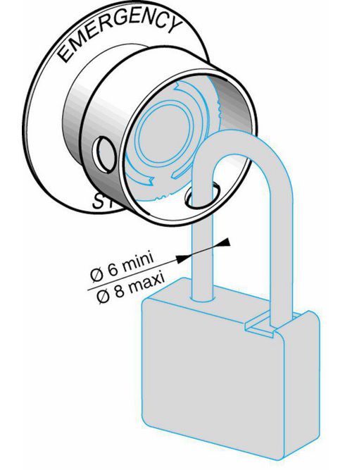 Product image for Square D ZBZ3605 22 mm Yellow Emergency Stop Function Padlocking Push Button Guard