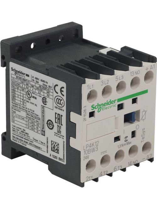 Product image for Square D LP4K1210BW3 600 VAC 12 Amp 3-Pole 1NO Screw Clamp Terminal Reversing IEC Contactor