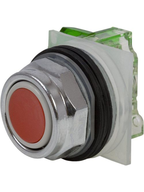 Product image for Square D 9001KR1RH5 30 mm 600 VAC Momentary 1NO Red Lens Chrome Plated Metal Bezel Non-Illuminated Push Button