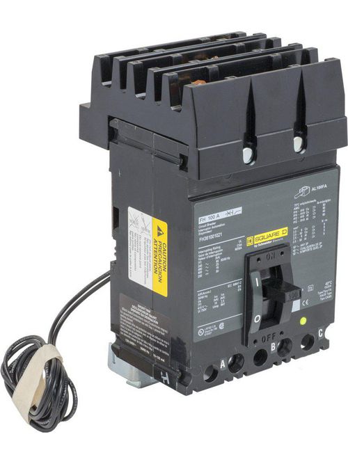 Product image for Square D FH361001021 3-Pole 100 Amp 600 Volt Thermal Magnetic Molded Case Circuit Breaker