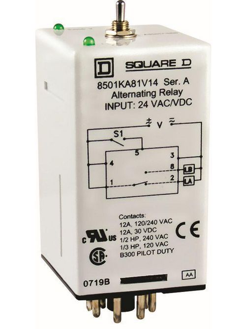 Product image for Square D 8501KA82V20 120 VAC 12 Amp DPDT Socket Mount AC Operated Alternating Relay
