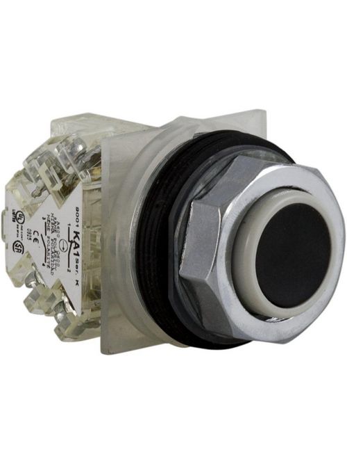 Product image for Square D 9001KR3BH13 30 mm 600 VAC Momentary 1NO 1NC Black Lens Chrome Plated Metal Bezel Non-Illuminated Push Button