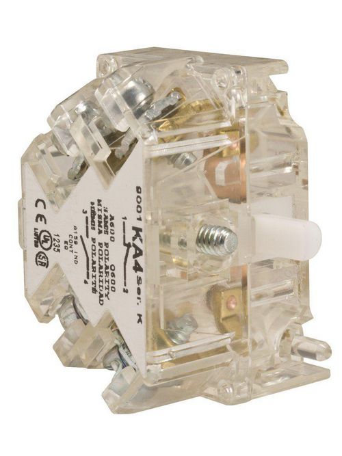 Product image for Square D 9001KA4 600 VAC 10 Amp 1NO 1NC Silver Alloy Screw Clamp Terminal Push Button Contact Block