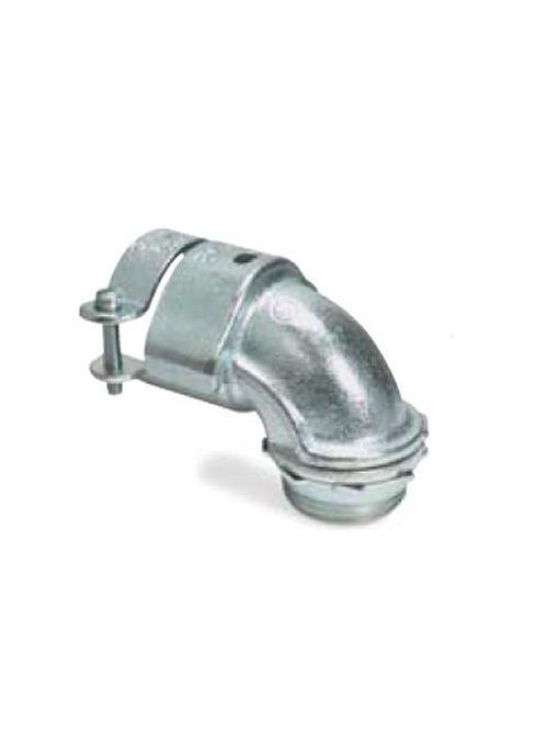 Product image for Thomas & Betts 285-I-TB 4 Inch 90 Degrees Zinc Plated Malleable Iron AC/Flexible Metallic Conduit Squeeze Connector
