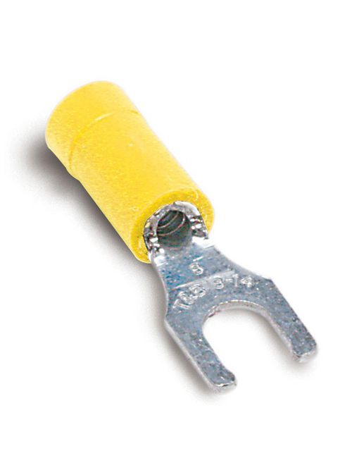 Thomas & Betts 10RC-10FL 12-10 AWG Wire Range #10 Bolt Hole Yellow Insulated Vinyl Locking Fork Terminal Thomas & Betts 10RC-10FL 12-10 AWG Wire Range #10 Bolt Hole Yellow Insulated Vinyl Locking Fork Terminal