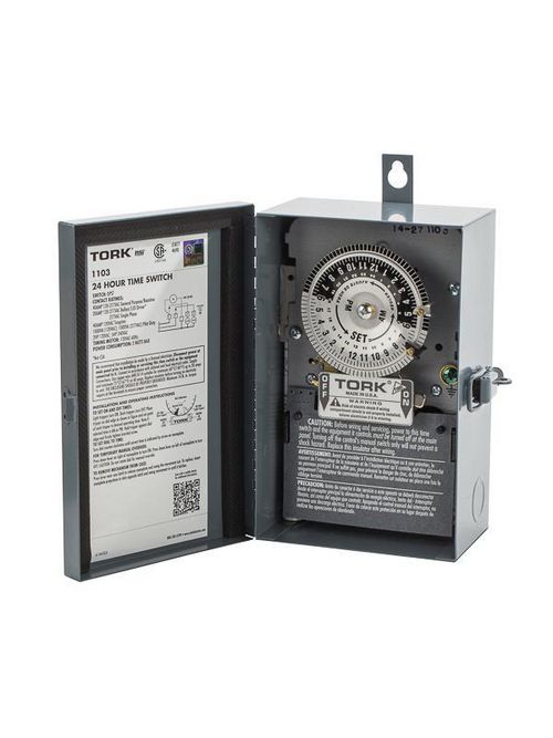 Product image for Tork 1103-O 120 VAC 60 Hz 40 Amp NEMA 3 24 Hour Metal DPST Electromechanical Time Switch