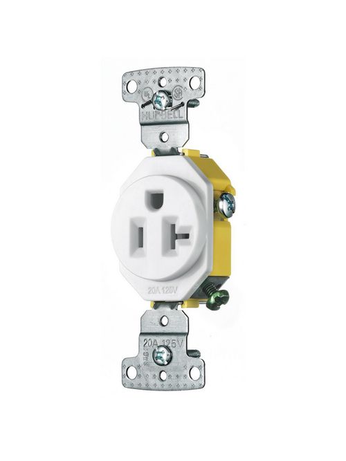 Hubbell Wiring Devices RR201W 20 Amp 125 Volt 2-Pole 3-Wire NEMA 5-20R White Single Receptacle Hubbell Wiring Devices RR201W 20 Amp 125 Volt 2-Pole 3-Wire NEMA 5-20R White Single Receptacle
